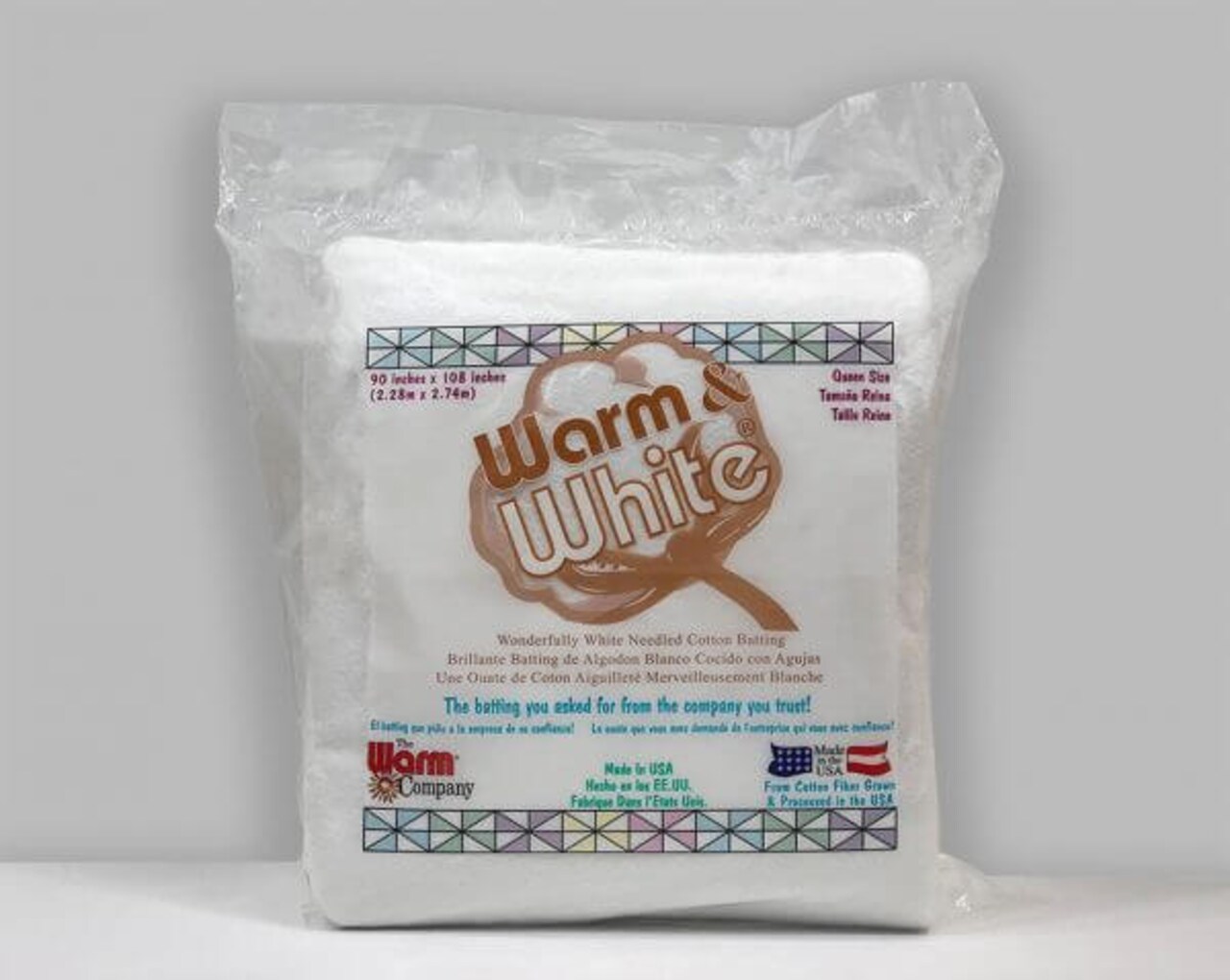 The Warm Company - Warm & White Cotton Batting – 6-Pack Queen Size Batts 90" x 108" – Premium Needle-Punched Quilt Batting for Crafts & Quilting